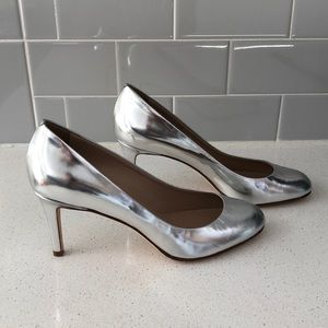 Women’s Jcrew Silver Leather Heels Size 8 New